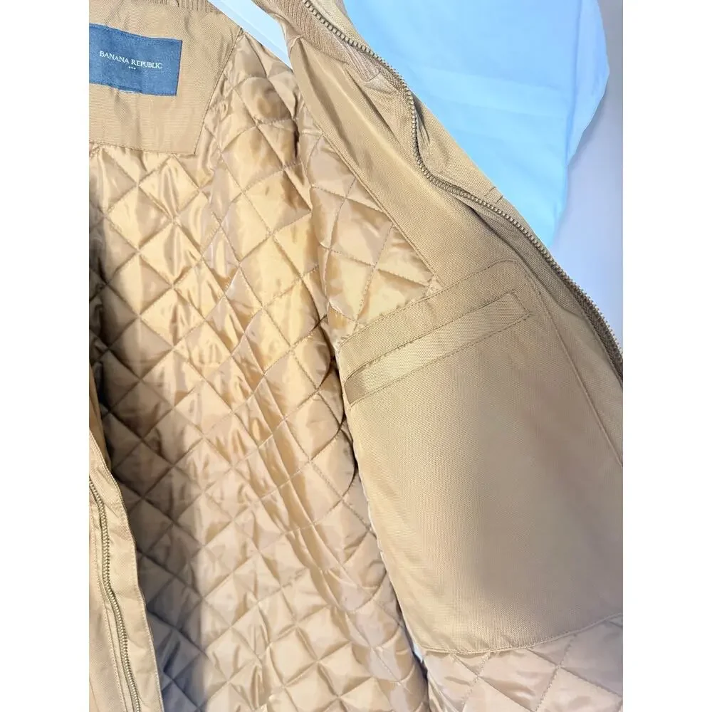 Banana Republic Flight Jacket Mens Large Tan Water Resistant Bomber Jacket